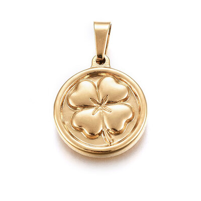 

304 Stainless Steel Pendants Large Hole Pendants Flat Round with Clover Golden 18x15x2mm Hole 5x3mm