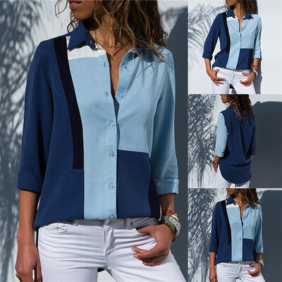 

Starmoon Womens Button Long Sleeve Color Block Fashion Printing T-Shirt Blouse