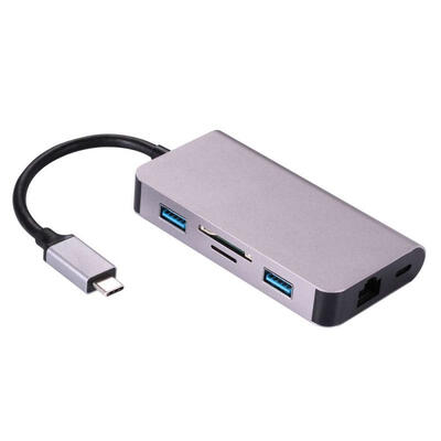 

1677 6-in-1 USB-C 31 Hub Splitter Type-C To RJ45 PD USB Converter Adapter Dock For Laptop