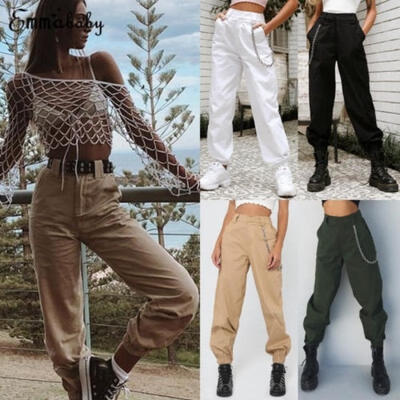 

Fashion Women High Waist Drawstring Elastic Long Pants Stripped Pencil Trousers