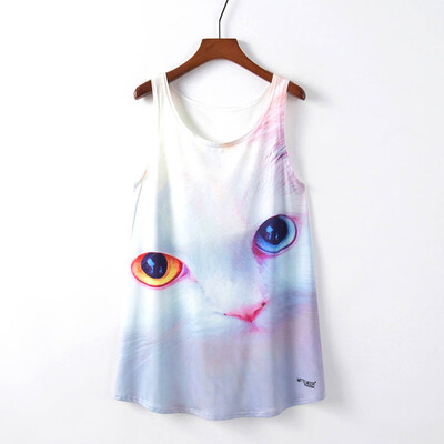 

Starmoon Women Printed Sleeveless long Section Of the Large Shirt Tide T Top Vest