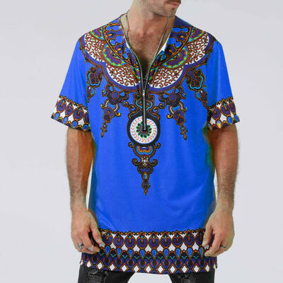 

Mens African Tribal Clothing Dashiki Printing Tops Mexican Hippie Casual T Shirt