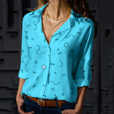 

Starmoon Womens Fashion Casual Long Sleeve Botton Chiffon Print Shirt V Neck Blouses