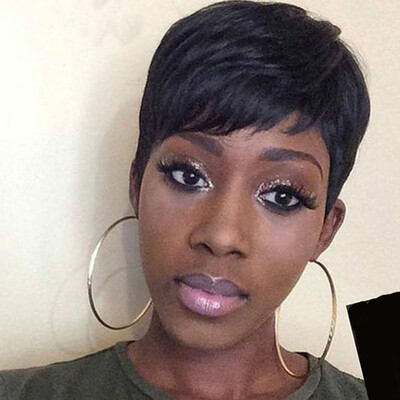 

〖Follure〗Synthetic Black Short Women Wig Straight Wigs Heat Resistant Wigs with Bangs