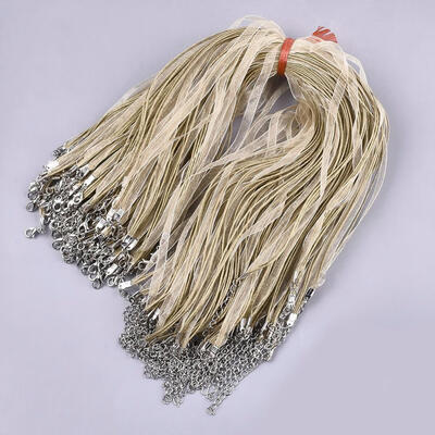 

Waxed Cord&Organza Ribbon Necklace Making with Iron Lobster Claw Clasps Platinum BurlyWood 176"178"45455cm 7mm