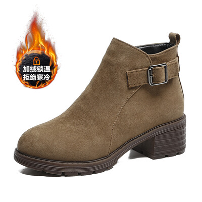 

New short barrel martin boots for autumn&winter 2019 womens tide thick with wild ins net red English wind short boots suede s