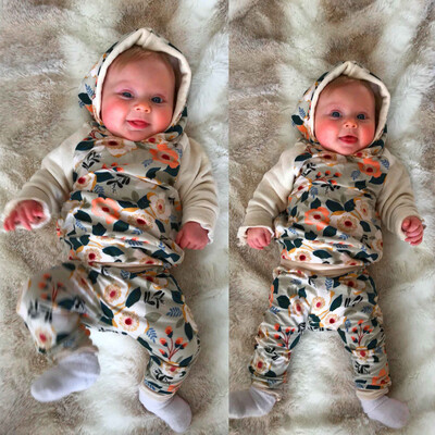 

Newborn Infant Baby Boy Girl Floral Tops Hoodie Pants Outfits 2Pcs Set Clothes