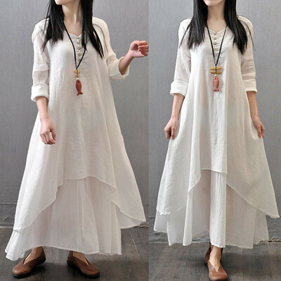 

Sexy Women Peasant Ethnic Boho Cotton Linen Long Sleeve Maxi Dress Gypsy Dresses