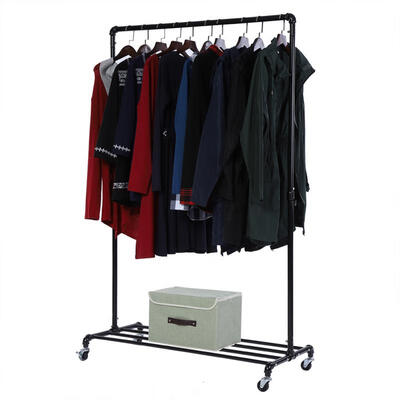 

Greensen Rolling Metal Clothes Holder with Single Holding Rail & Lower Storage Shelf for Shoes Box Boost