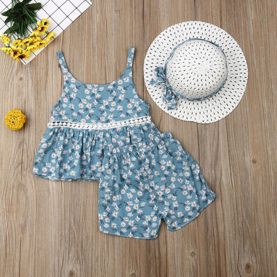 

Toddler Baby Girls Dress Ruffle TopPantsHat Set Kids Summer Clothes Outfits