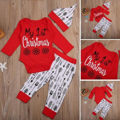 

Christmas 3PCS Set Newborn Baby Girl Boy Bodysuit Romper Pants Outfits Clothes