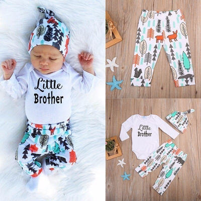 

3PCS Newborn Baby Boy Girl Bodysuit Romper TopsPantsHat Outfits Set Clothes Fit For 0-24M