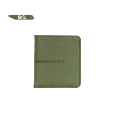 

The first layer of cowhide 2019 new ladies simple sewing thread short wallet leather buckle ultra-thin multi-card wallet