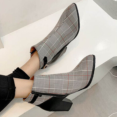 

Rose New Autumn And Winter Stitching Color Chunky Heels Boots Women High-Heeled Shoes