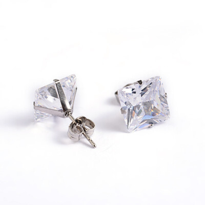 

Square Cubic Zirconia Stud Earrings with 304 Stainless Steel Pins Clear 55x5mm Pin 09mm