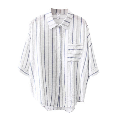 

Liva girl Women Blouse Striped Casual Tops Summer Lapel Chiffon Short Sleeve Blouse Female Loose Blouse Camiseta
