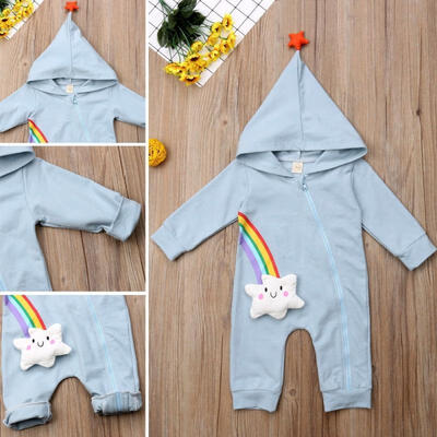 

Newborn Rainbow Baby Girl Boy Hooded Bodysuit Romper Jumpsuit Clothes Outfits