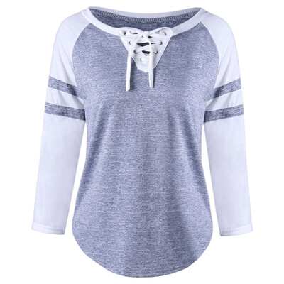 

Lace Up Raglan Sleeve Casual T-shirt
