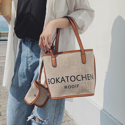 

Bag female 2019 new large-capacity simple letter shoulder bag wild linen cloth mother bag cloth bag handbag