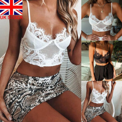 

UK Womens Lace Bralette Bralet Bra Bustier Ladies Crop Tops Cami Tank Tops Vest