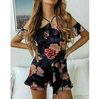 

Women Holiday Mini Playsuit Jumpsuit Shorts Halter Romper Summer Beach Casual