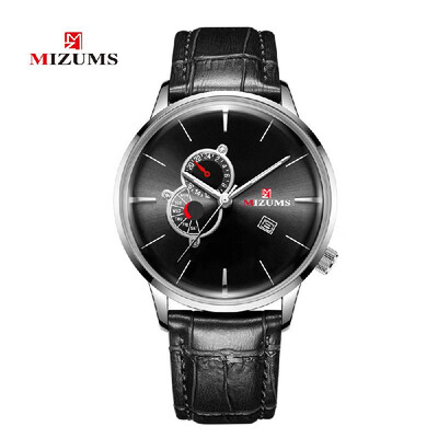

MIZUMS Men Wrist Watch Waterproof Leather Band Quartz Watch Business Three Dials Watch