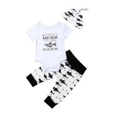 

Newborn Baby Girls Clothes Short Sleeve Romper TopsPantsHat 3Pc Outfits Set