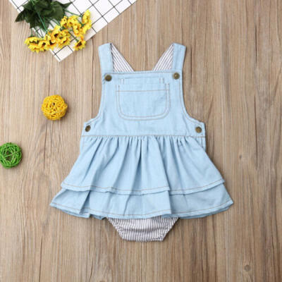 

UK Stock Toddler Kids Baby Girl Denim Romper Jumpsuits Bodysuit Outfits Clothes