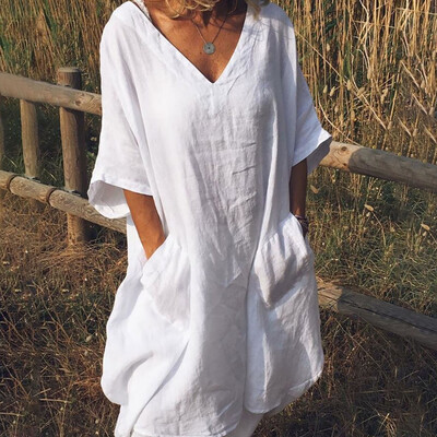 

Nomeni Women Casual Loose Linen Soild V Neck Button Short Sleeve Shirt Blouse Tops