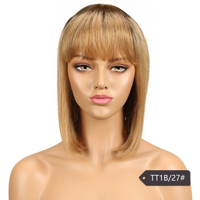

Noble Blue Straight Human Hair Wigs With Bangs Brazilian Remy Hair Human Hair Wig Perruque Cheveux Humain Cheap Free Shipping