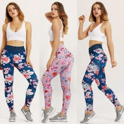 

NEW Women Elastic Hight Waist Floral Leggings Trousers Casual Sport Yoga Pants