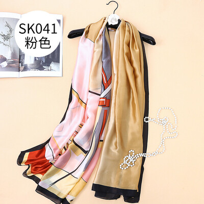 

Spring&summer sunscreen beach scarf new silk satin simulation silk geometric pattern silk scarf shawl wholesale SK041