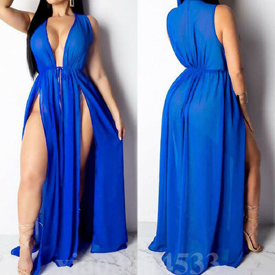

Women Bikini Cover Up Perspective V-neck Swimsuit Swimwear Beach Dress
