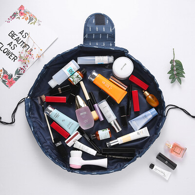 

40000 km portable wash bag lazy cosmetic bag large capacity drawstring travel bag travel supplies wash bag cosmetic storage bag SW1183 Navy feather