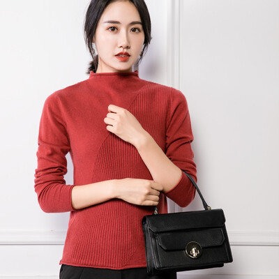

QIANMUCHUN female curled half-high collar cashmere sweater fashion 5786