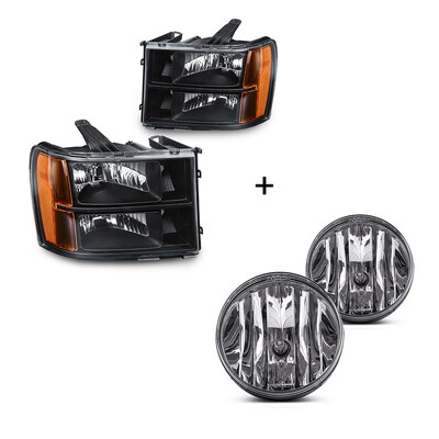

For 2007-2013 GMC Sierra 1500 2500HD 3500HD Headlights Black Clear Front Bumper Fog Lights