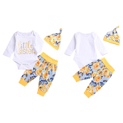 

Newborn Printed Letters RomperFloral PantsHat 3pcs Infant Outfits 2018 New Autumn Babys Sets Baby Clothing 0-18M