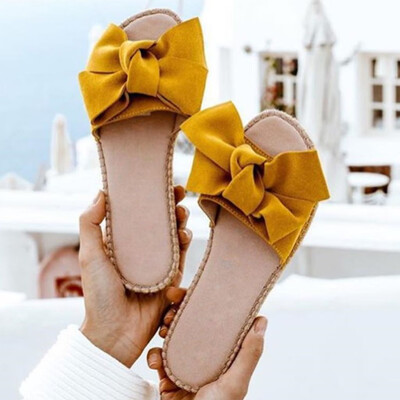 

Rose Rome Women Summer Butterfly-Knot Slipper Flat Beach Slippers Open Toe Sandals