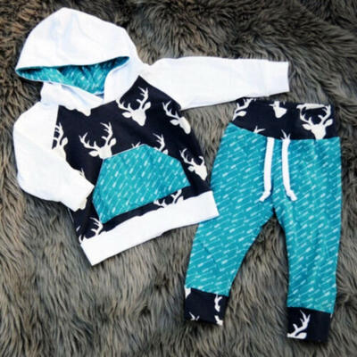 

Boutique Baby Kids Boys Girls Reindeer Hooded Tops Pants 2Pcs Outfit Set Clothes