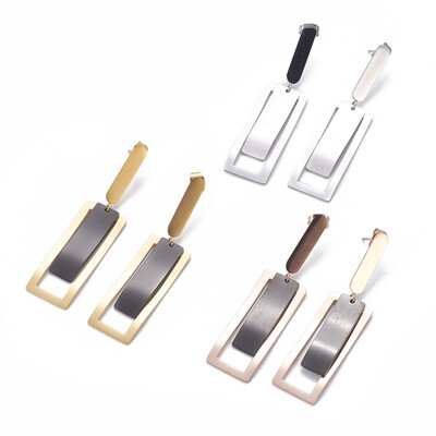 

304 Stainless Steel Dangle Stud Earrings Rectangle Mixed Color 57mm Pin 07mm