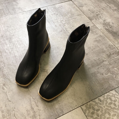 

Short boots woman spring&autumn single boot Korean version ulzzang thick heel Martin boots after foreign gas zipper show thin
