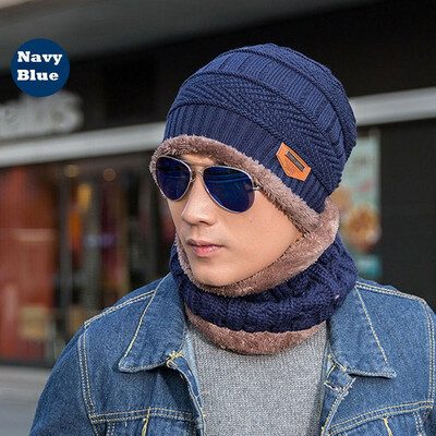 

2Pcs Men Knitted Woolly Thermal Beanie Outdoor Fleece Warm Winter Ski Hat Cap
