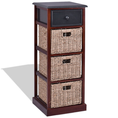 

4 Tiers Wood Nightstand w 1 Drawer&3 Baskets