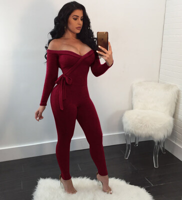 

Starmoon Fashion Women Solid V-Neck Long Sleeve Sexy Cold Shouder Camisole Jumpsuit