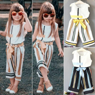 

2PCS Kids Baby Girls Summer Clothes Loose Tops T -Shirt Lange Hosen Outfits