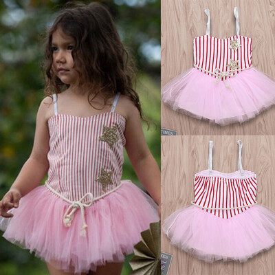 

Toddler Kids Baby Girl Strap Striped Star Tulle Tutu Princess Party Tutu Dress