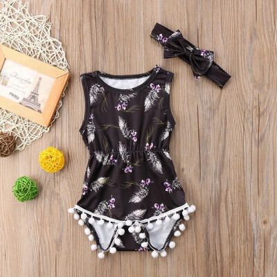 

2Pcs Newborn Baby Girls Sleeveless Romper Jumpuit Sunsuit Outfits Clothes Summer