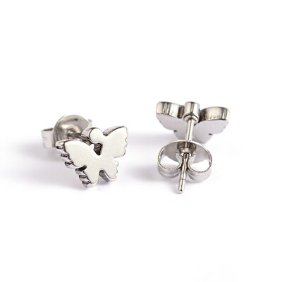 

Butterfly 304 Stainless Steel Ear Studs Stainless Steel Color 6x8mm Pin 07mm