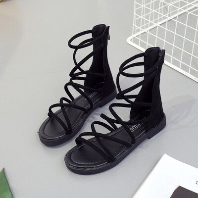 

2019 Womens Summer Red Cross Strap Sandals Female Fairy Wind Flat Joker Roman Holiday Sandals Super Fire