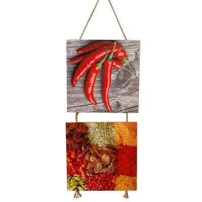 

Wooden Listed 2 Pieces Pepper Pattern Sign Kitchen Home Wall Hanging Plaque